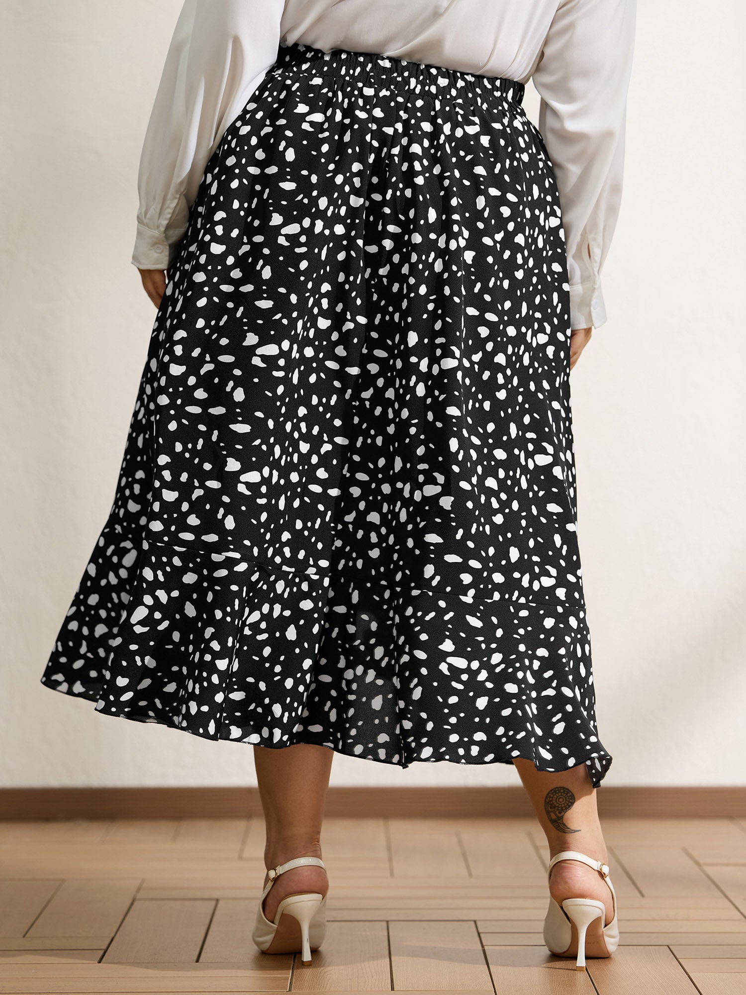 Polka Dots High Low Hem Midi Skirt