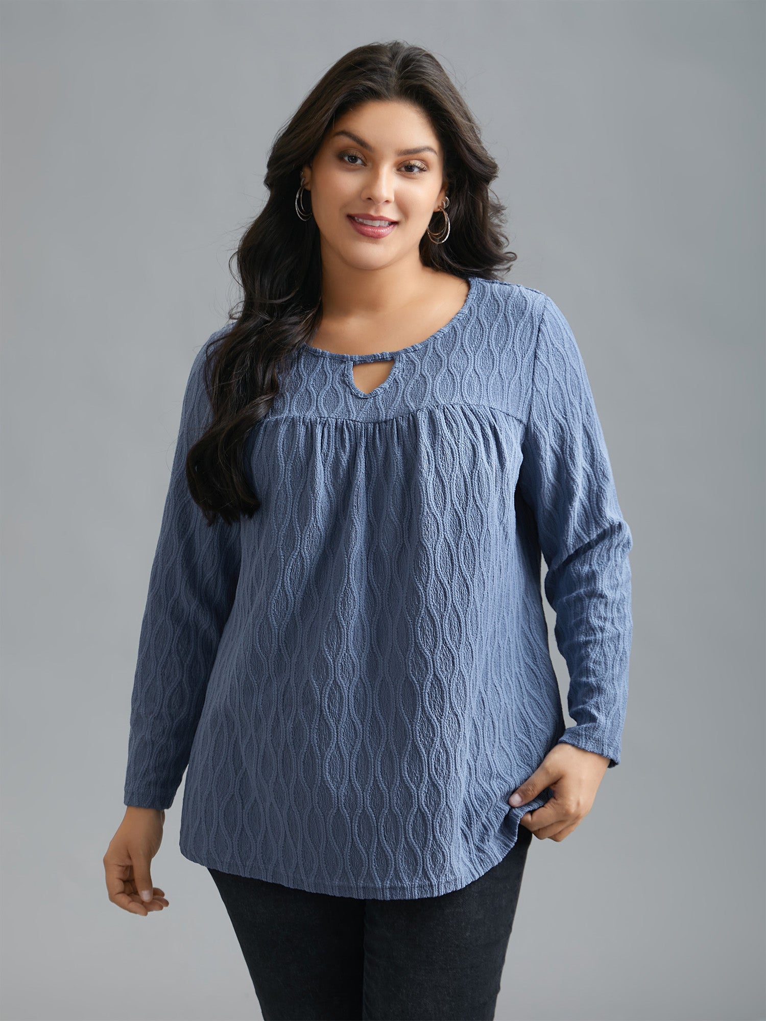 Textured Keyhole Gathered Knit Top